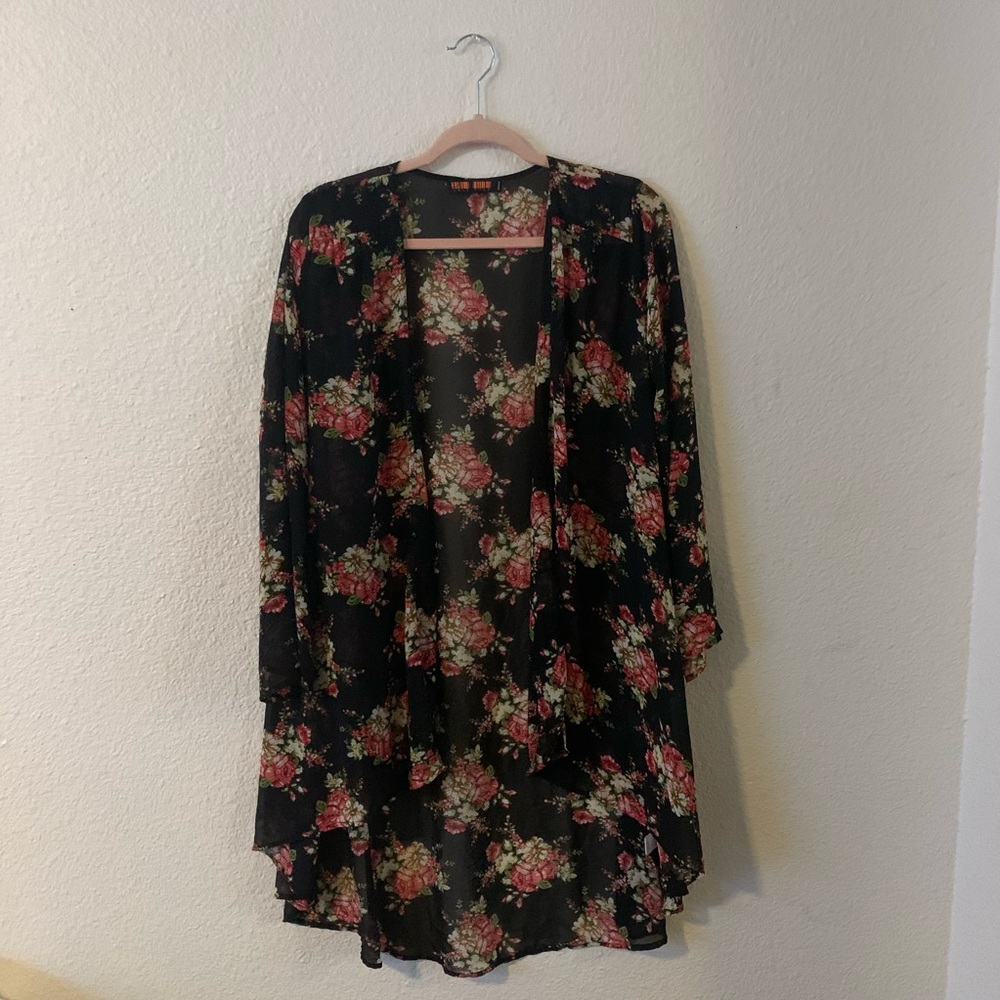 Black and Floral Kimono